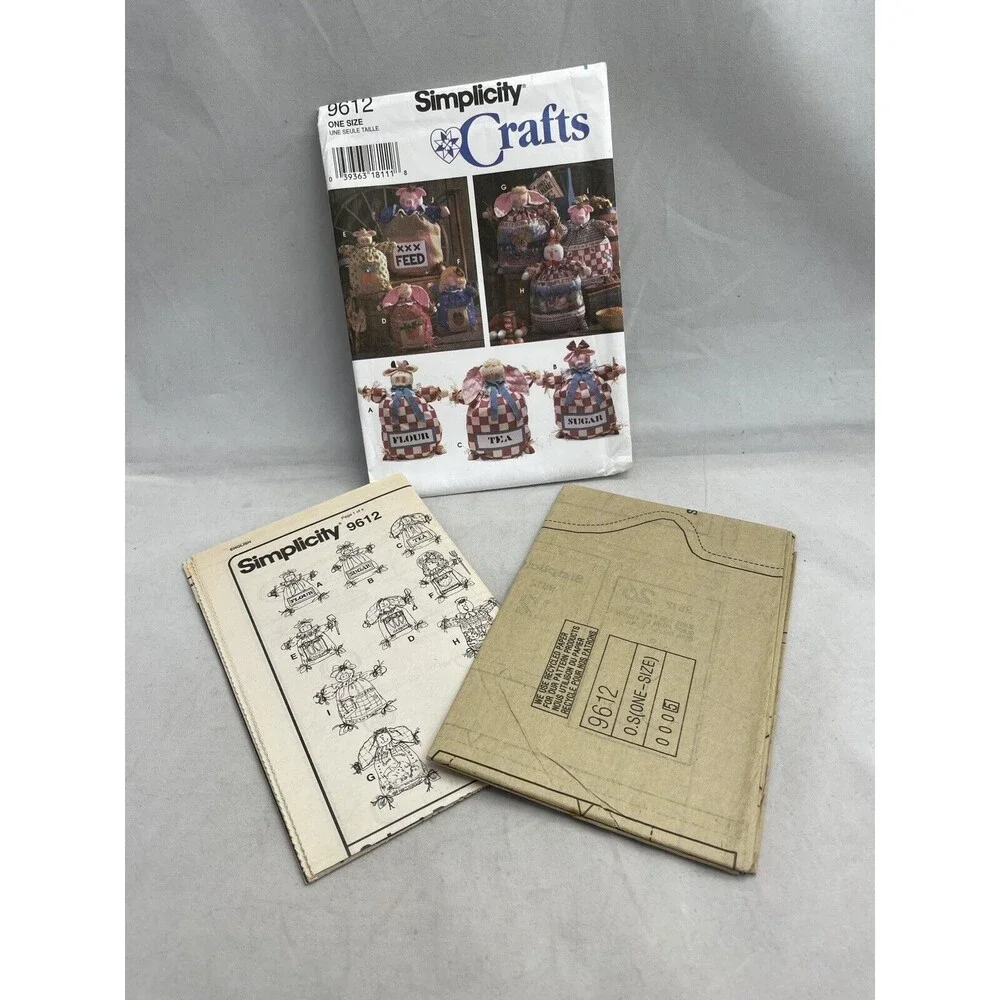 Simplicity 9612 Crafts Sewing Pattern Stuffed Feed Sack Dolls Pig Cow Animals